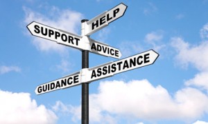 Help Support Advice Assistance and Guidance on a signpost