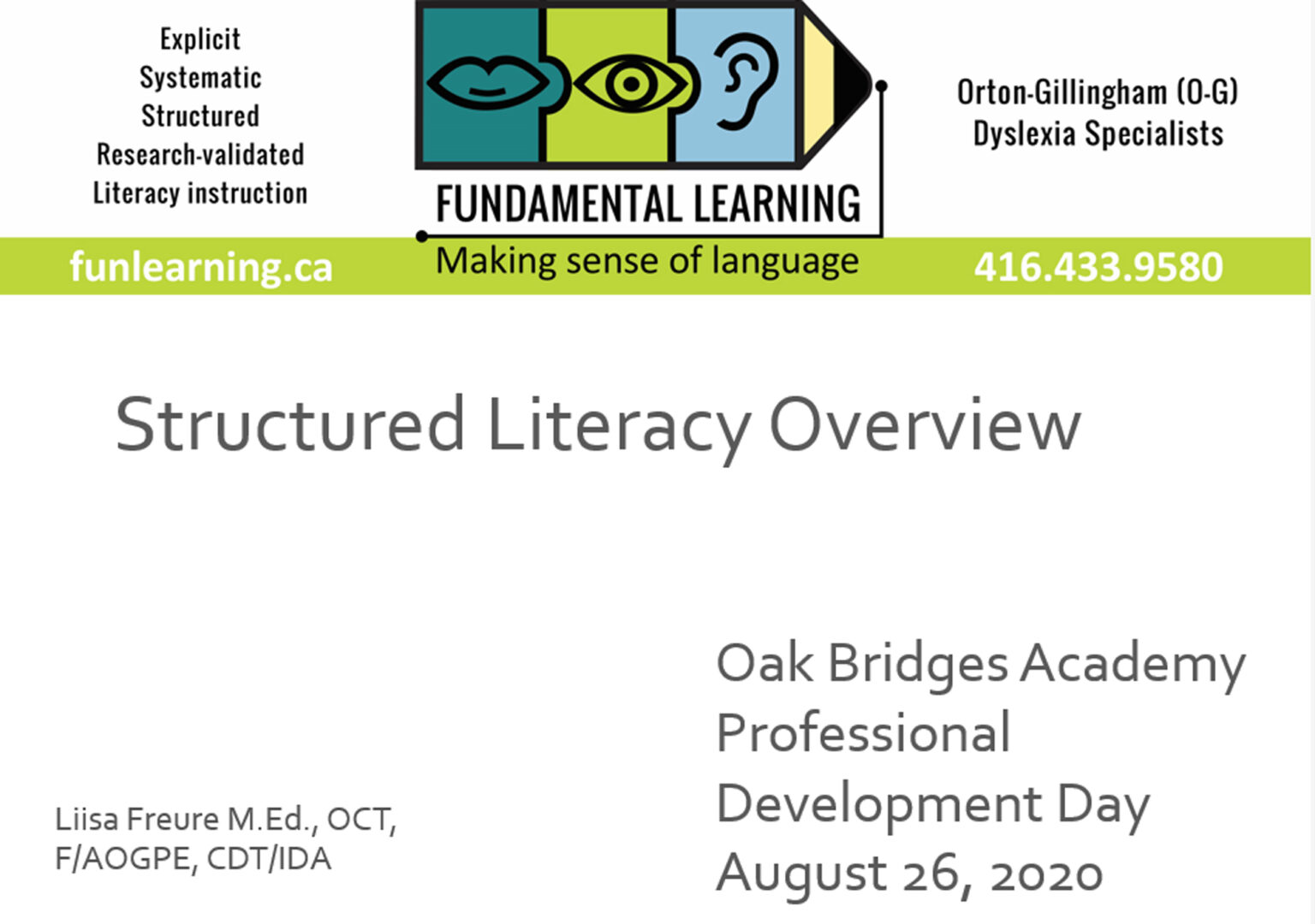 Structured Literacy Workshop Fundamental Learning